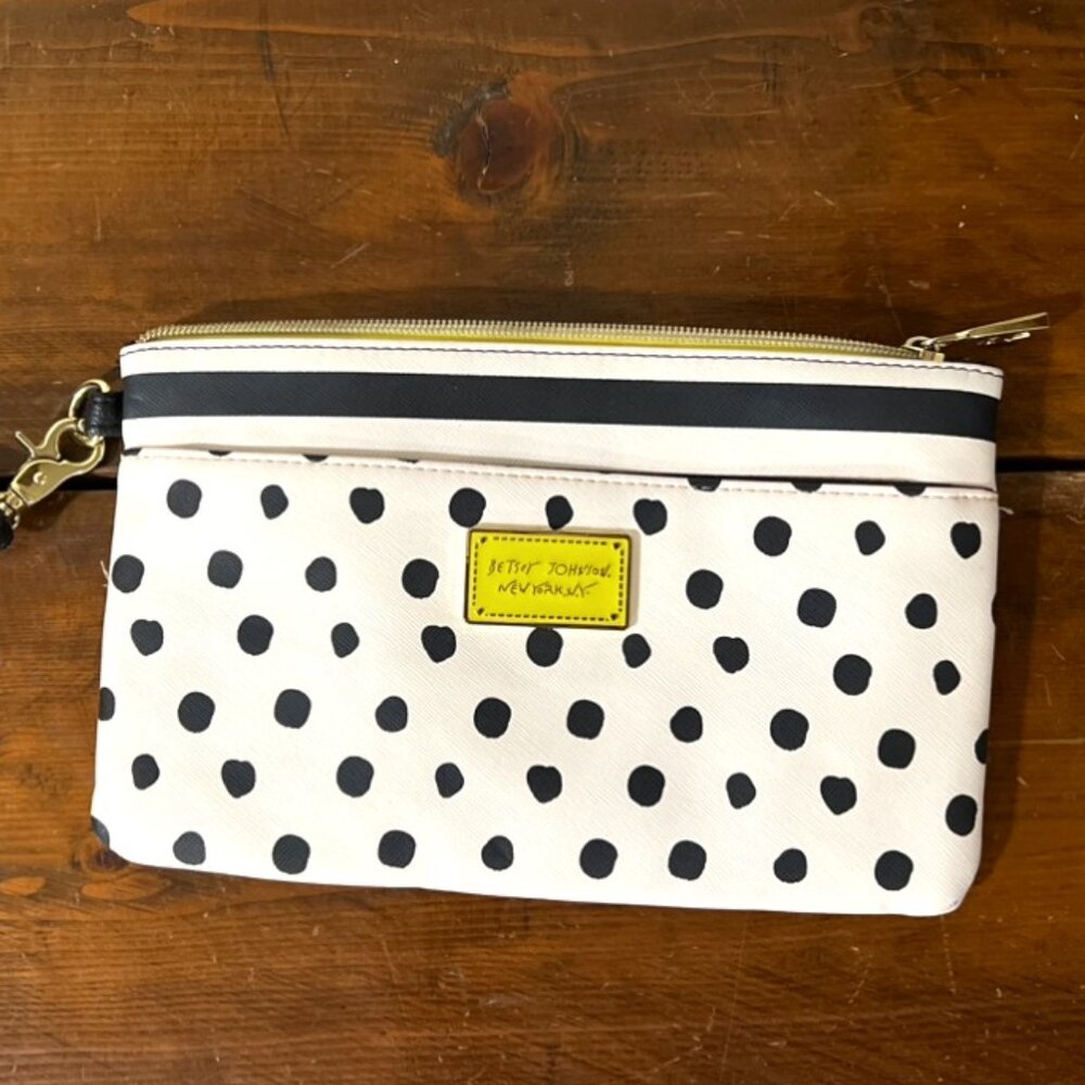 Betsey Johnson Women's Wristlet, Neon Yellow Polka Dot/Stripes